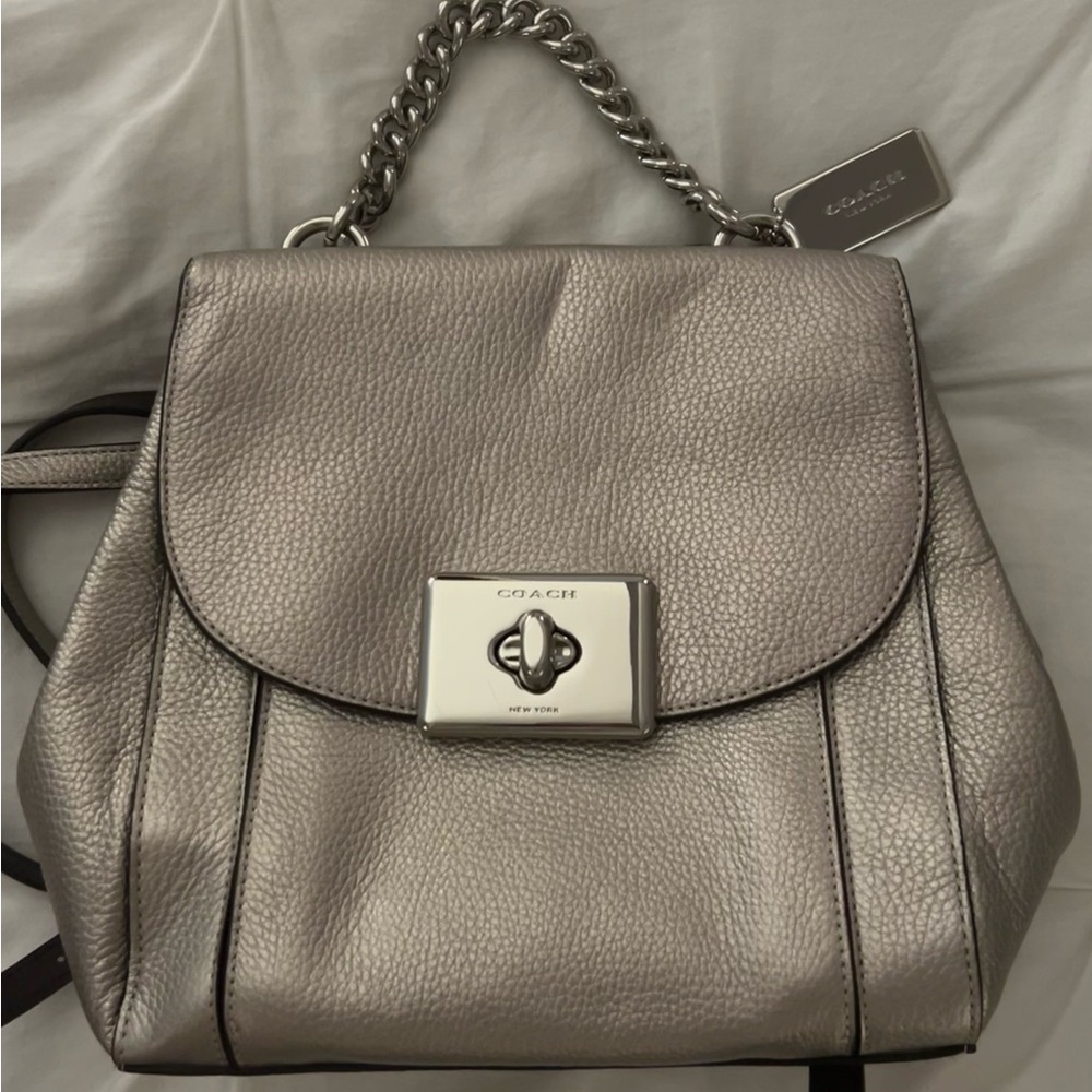 Coach Cassidy silver backpack purse